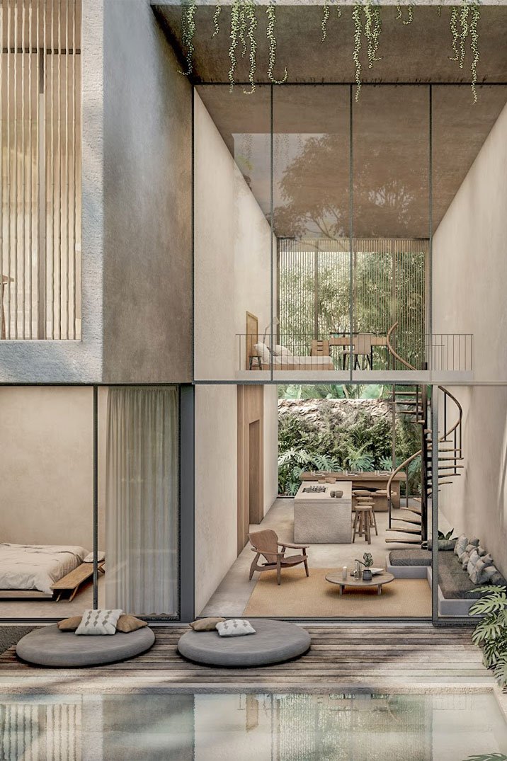 Render del interior de doble altura